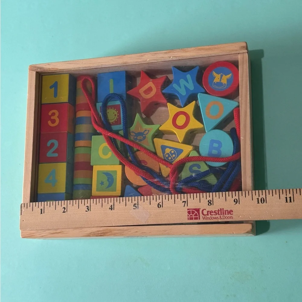Circo Wooden Lacing Beads Alphabet Number Blocks Montessori Toy Set w/ Tray‎